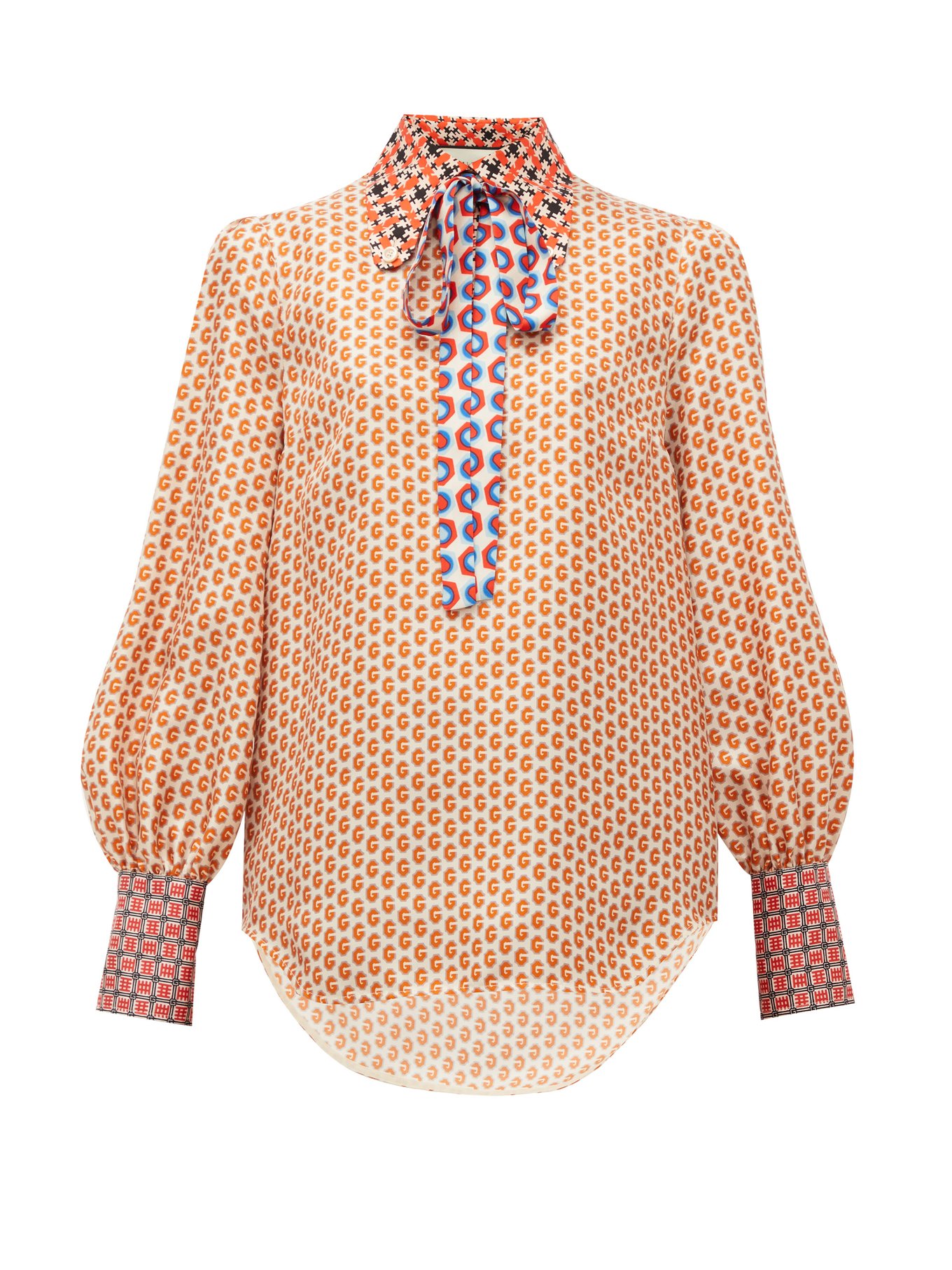 Orange Logo-print silk blouse | Gucci 