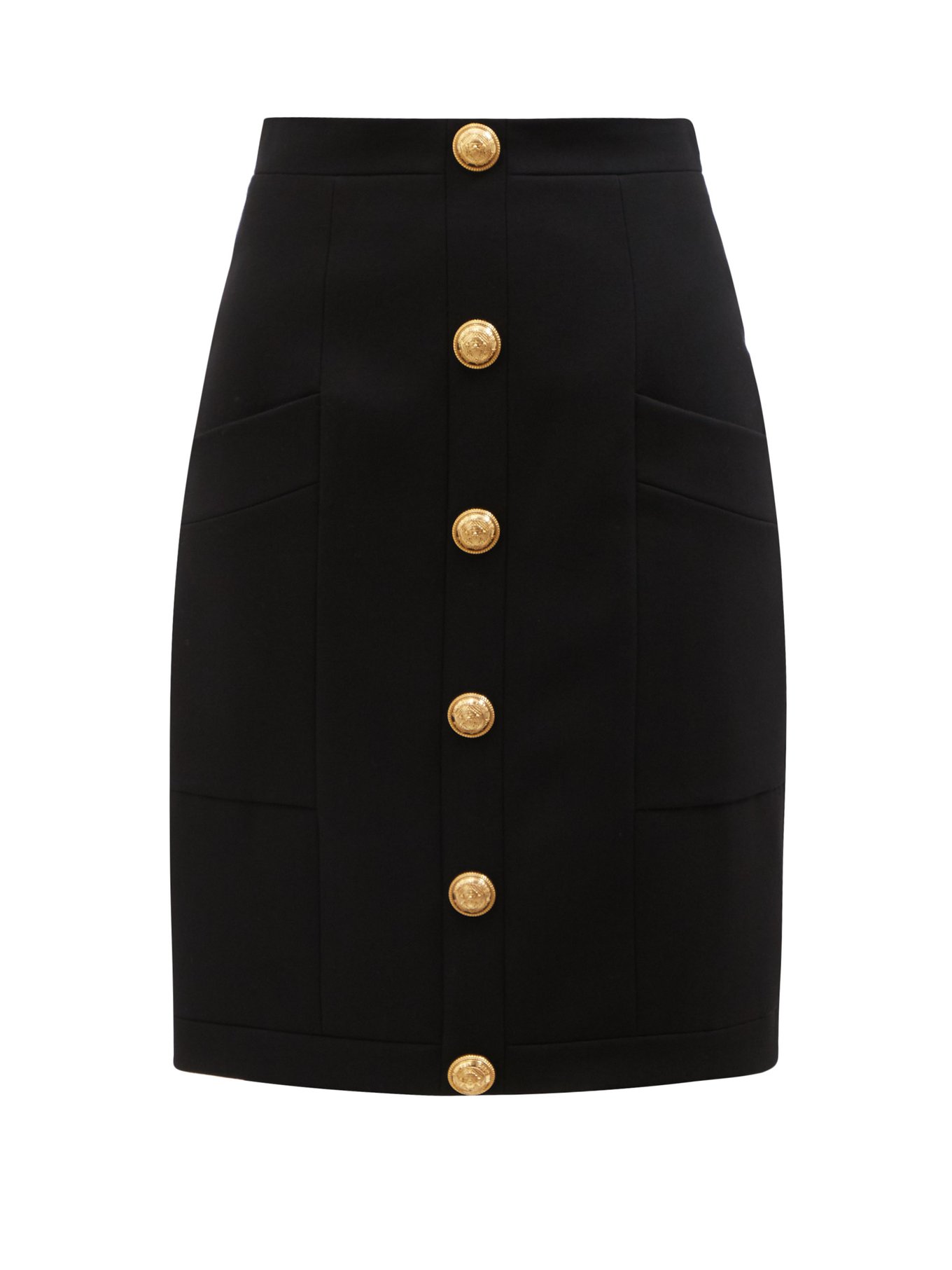 Black High-rise buttoned wool skirt | Balmain | MATCHESFASHION