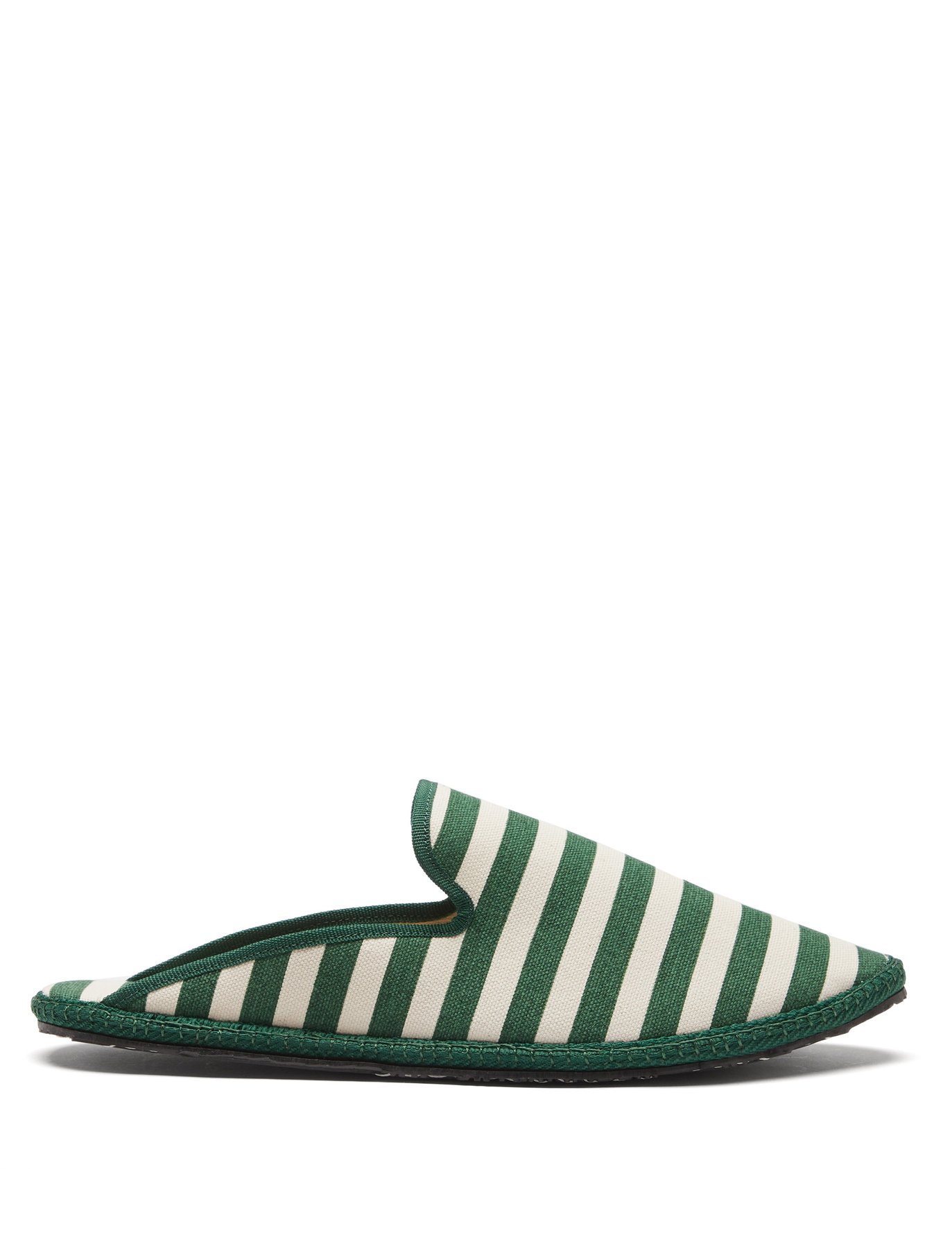 Green Whipstitched striped-canvas furlane slippers | Vibi Venezia 