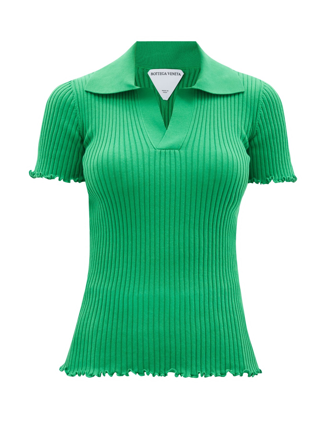 Open-collar ribbed-cotton polo shirt | Bottega Veneta