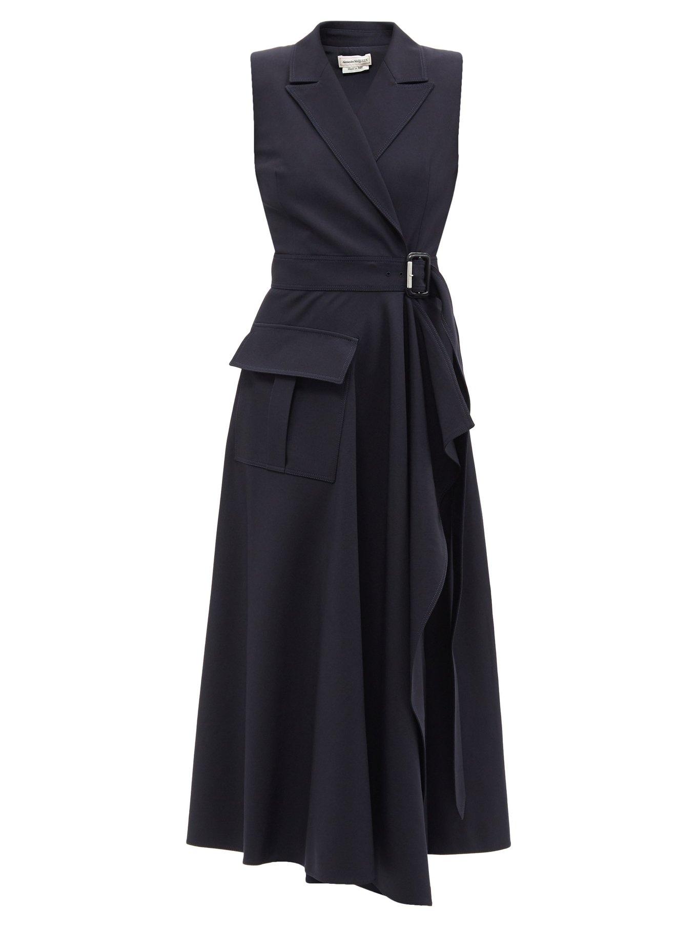 Navy Tailored wool-blend crepe wrap dress | Alexander McQueen |  MATCHESFASHION UK