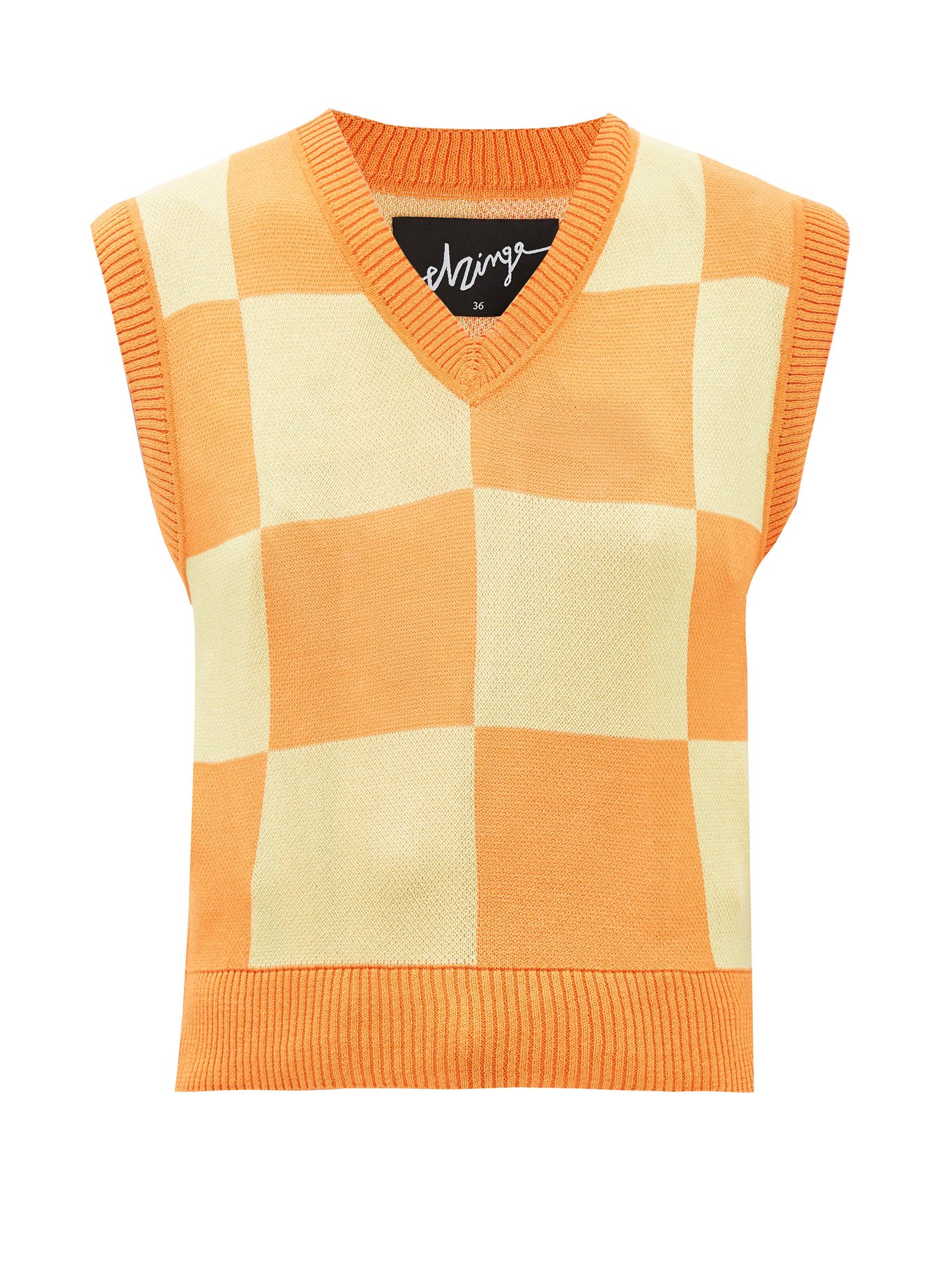 Checkboard-jacquard sleeveless sweater vest | Elzinga