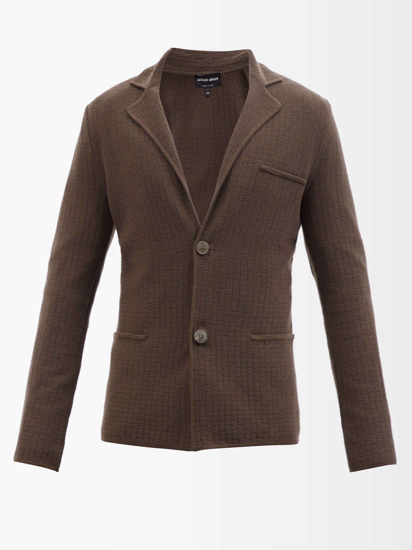 Brown Brick-stitch wool-blend cardigan | Giorgio Armani US