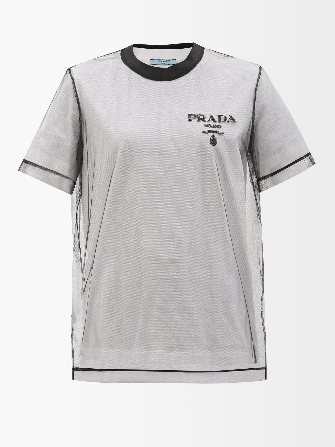Logo-embellished chiffon-layer cotton T-shirt | Prada