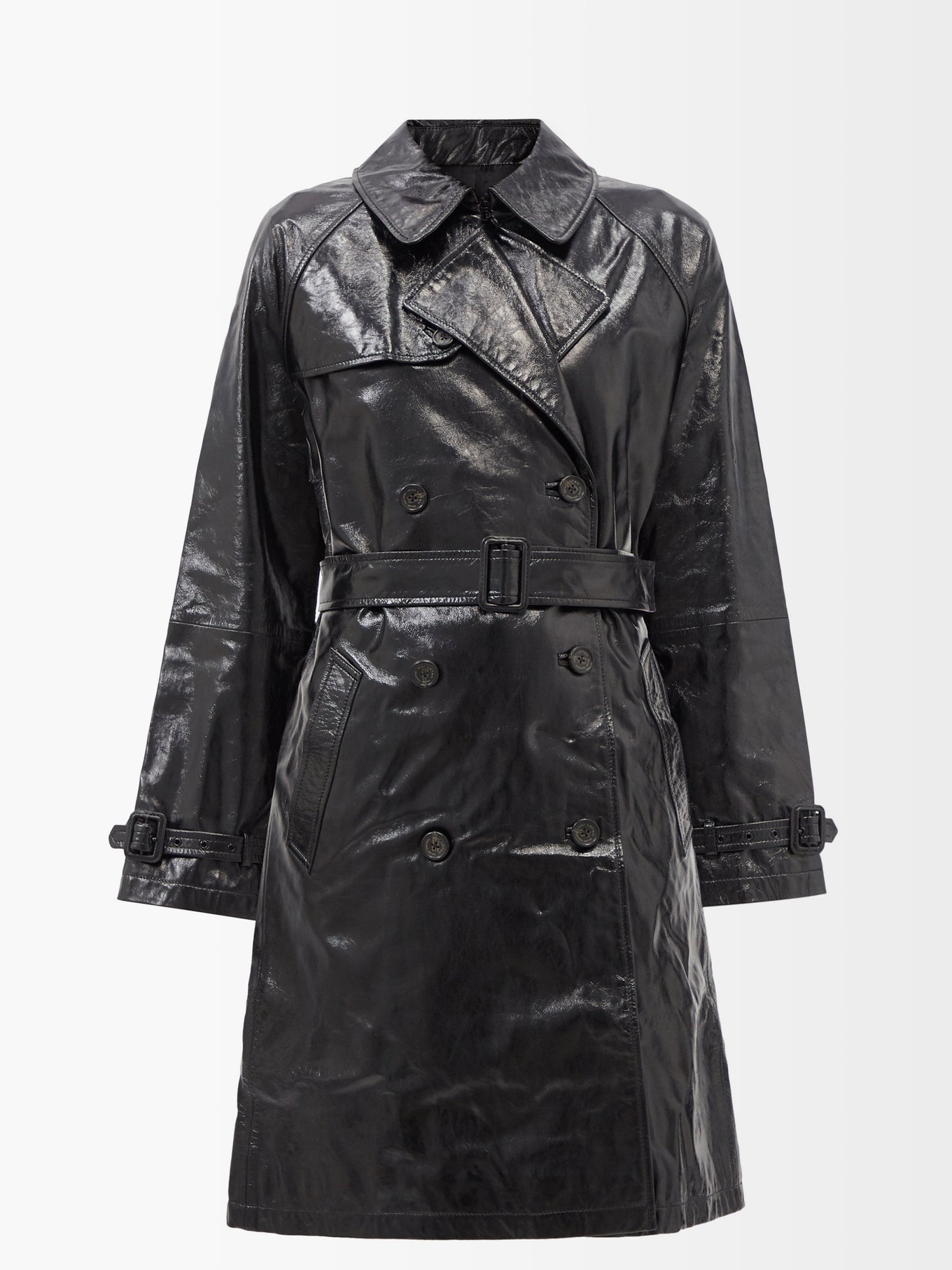 Corey Crinkled-leather Trench Coat MATCHESFASHION Women Clothing Coats Trench Coats Black Womens 