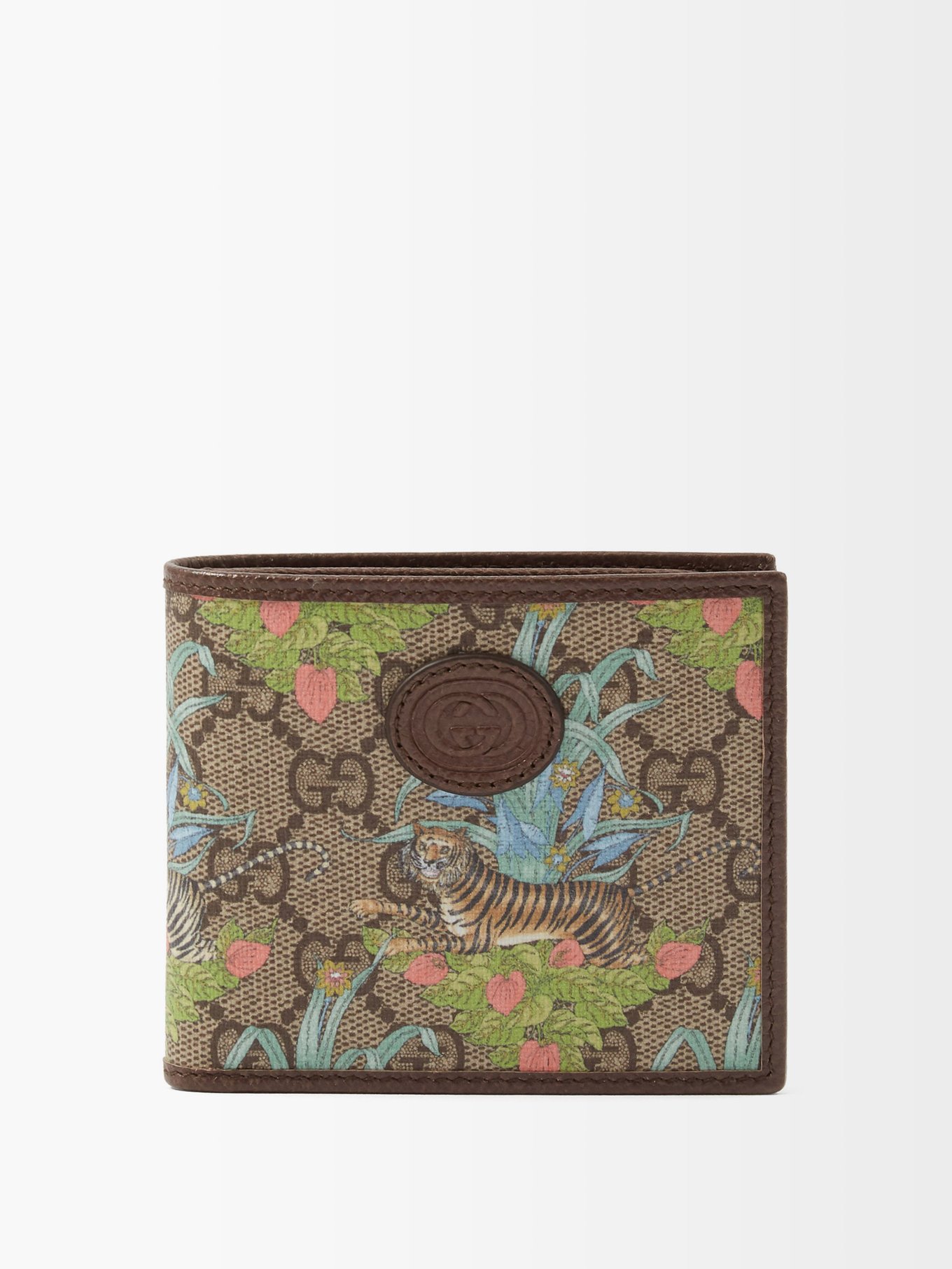Tiger-print GG-jacquard leather-trim wallet | Gucci