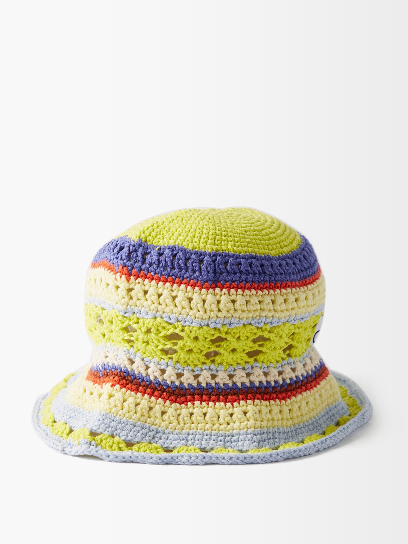 Striped organic-cotton crochet bucket hat | Ganni
