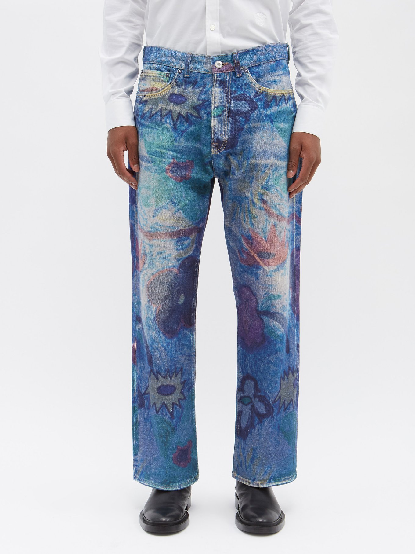 MATCHESFASHION Men Clothing Jeans Wide Leg Jeans Third Cut Floral-print Wide-leg Jeans Mens Multi 