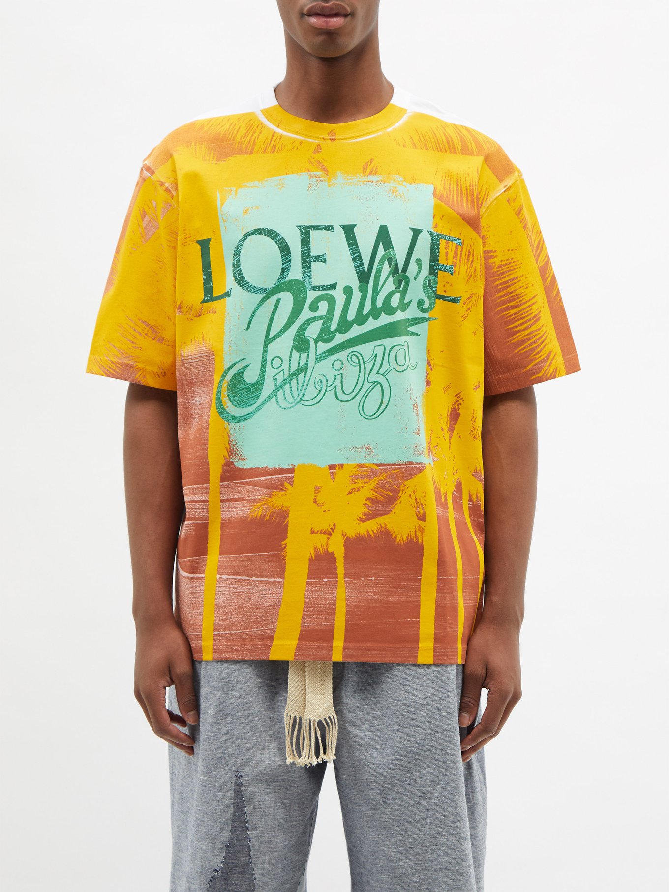 Loewe Paula's Ibiza ロエベ ロゴ パームプリント コットンTシャツ オレンジ｜MATCHESFASHION（マッチズファッション)