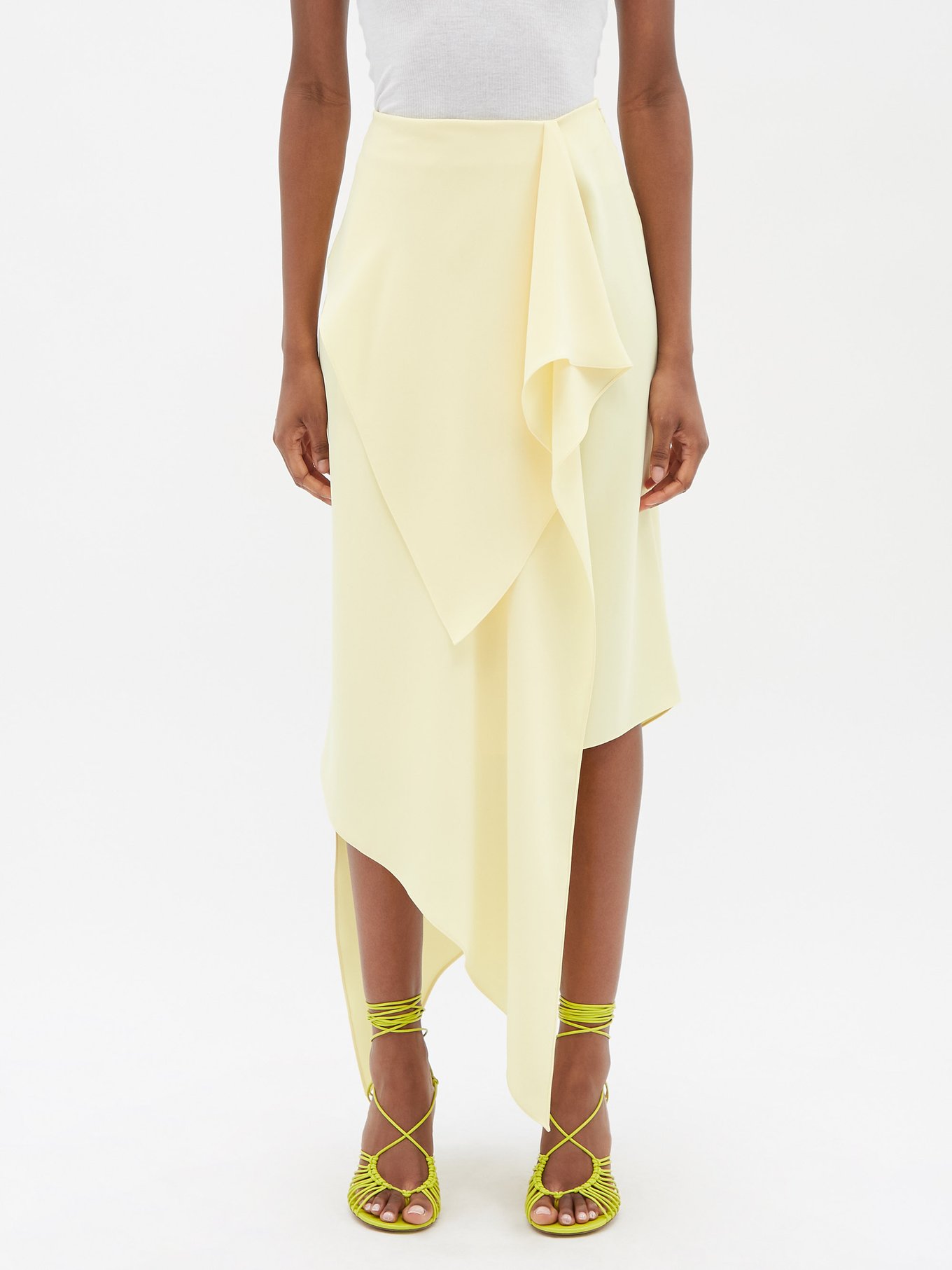 Asymmetric Waterfall Crepe Skirt Womens Yellow MATCHESFASHION Women Clothing Skirts Asymmetrical Skirts 