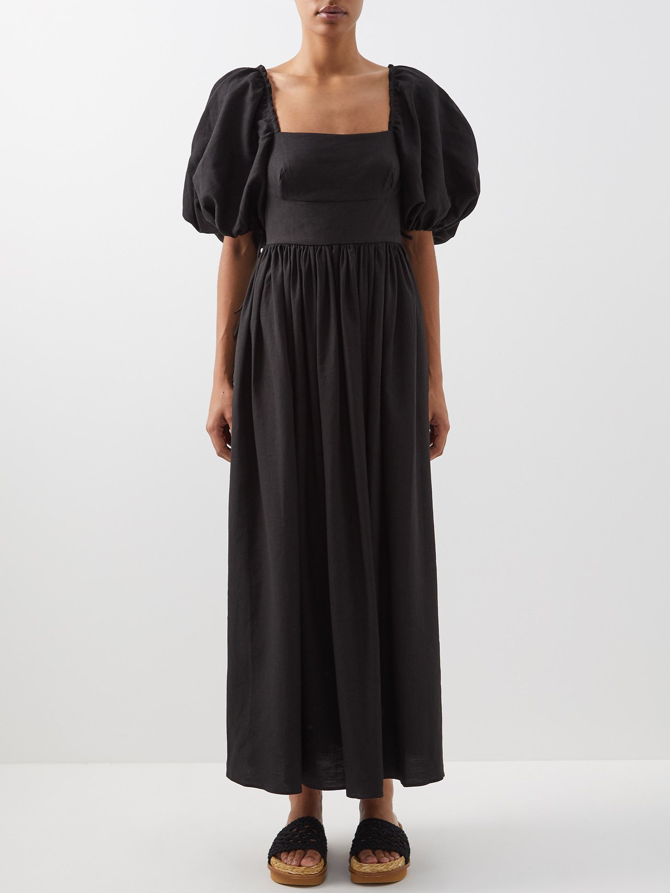 Robe en lin mélangé à encolure carrée Lin Matteau en coloris Noir Femme Robes Robes Matteau 