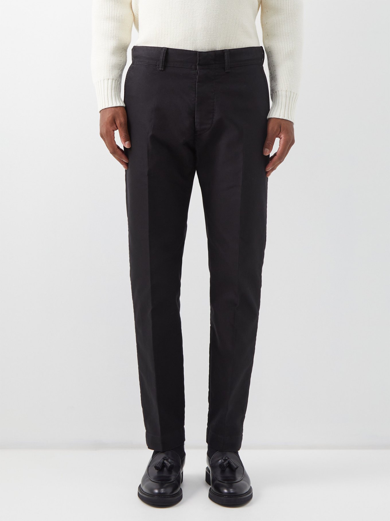 Pleated cotton chinos Black Tom Ford | MATCHESFASHION FR