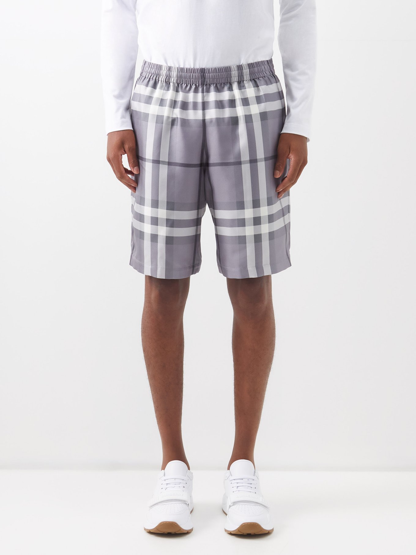 Grey Checked silk shorts | Burberry | MATCHESFASHION AU