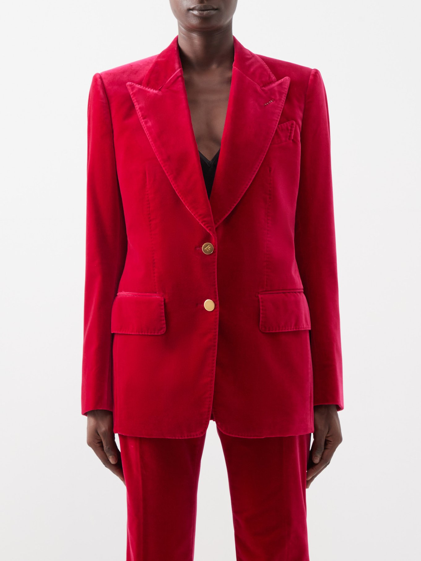 Single-breasted velvet suit jacket Red Tom Ford | MATCHESFASHION FR