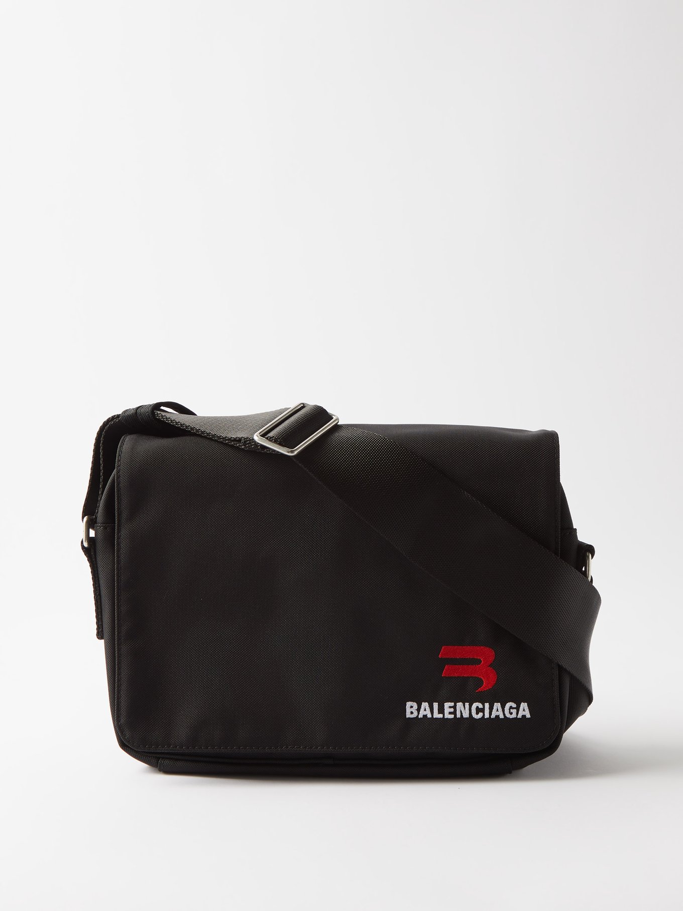 Black Explorer logo-embroidery canvas cross-body bag | Balenciaga