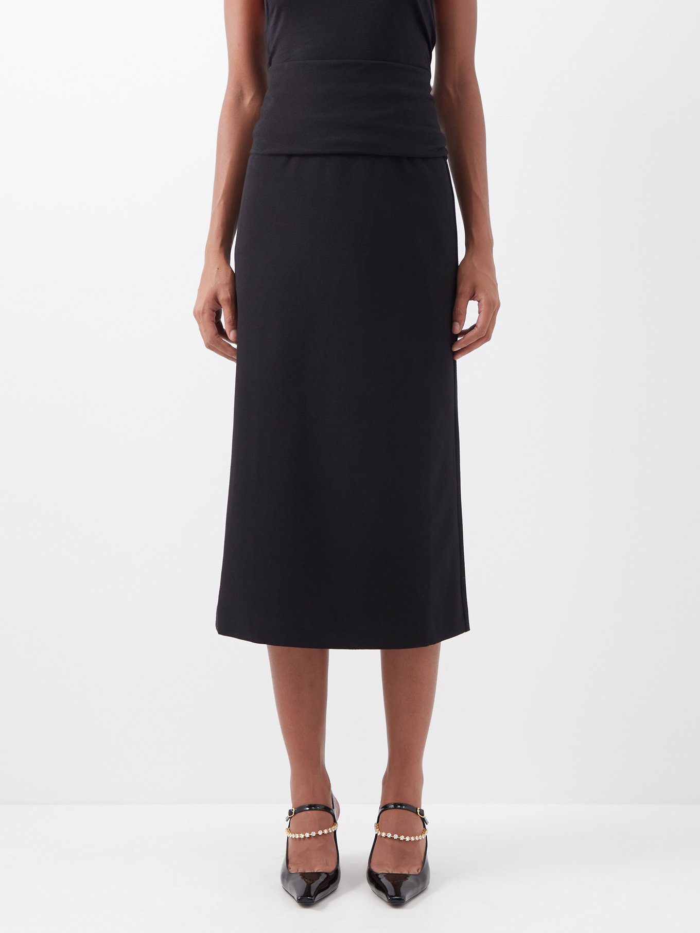 MATCHESFASHION Women Clothing Skirts Midi Skirts Black Womens Wool-blend Crepe Midi Skirt 