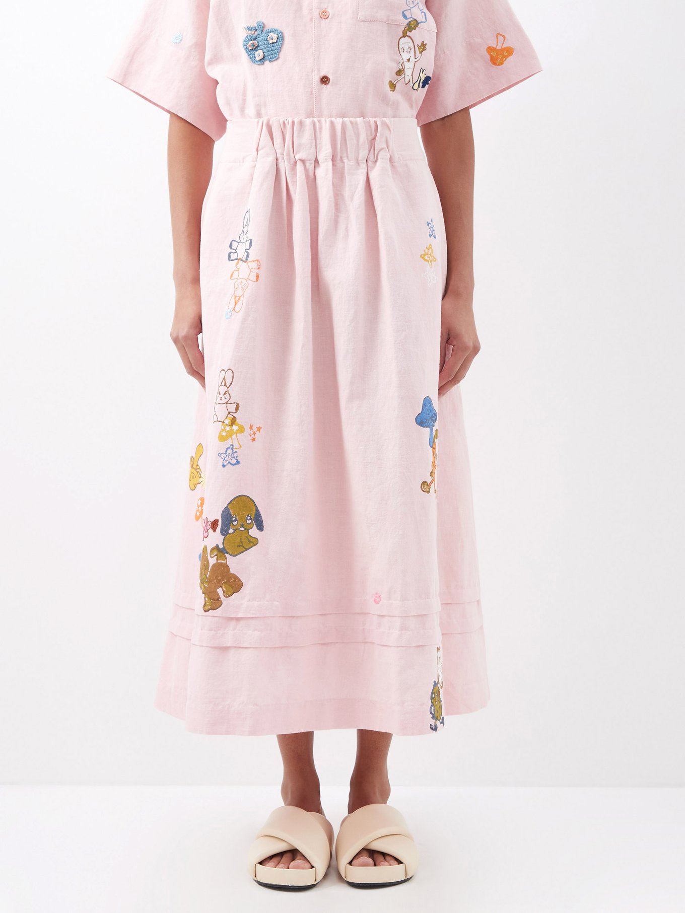 Todash-embroidered organic cotton midi skirt | Story mfg.