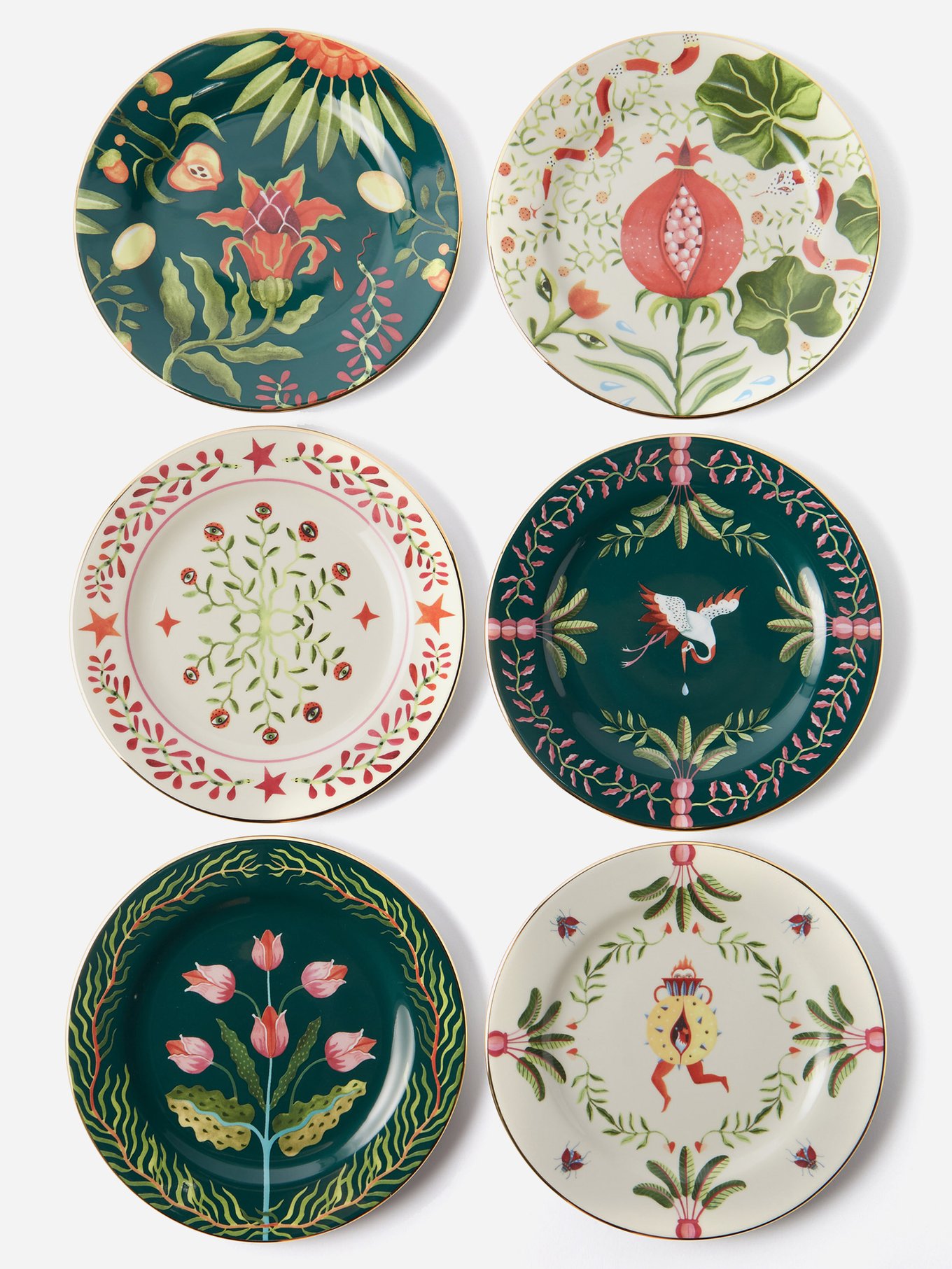 Set of six printed porcelain dessert plates | La DoubleJ