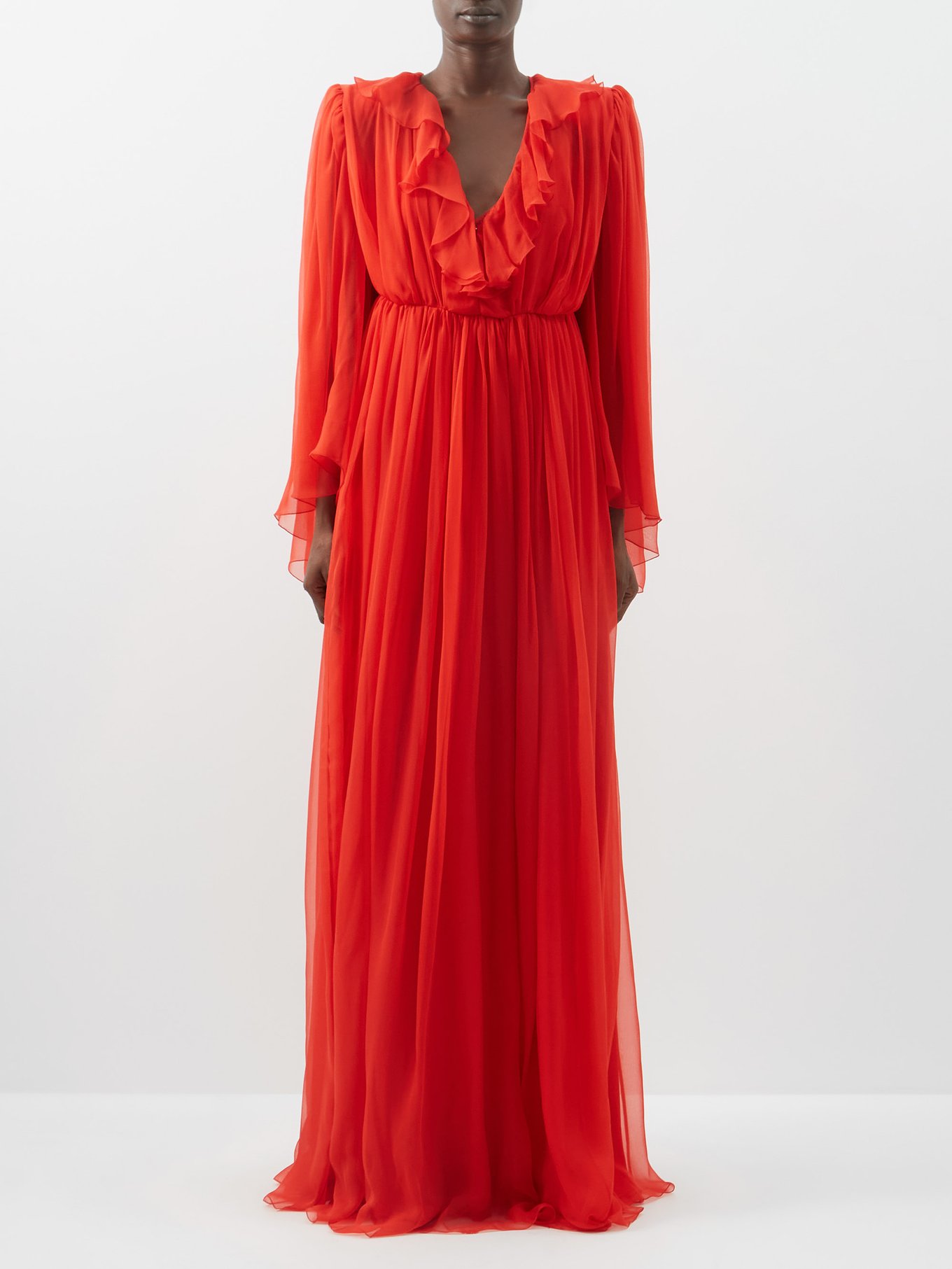 Empire-waist gathered silk-chiffon gown Red Gucci | MATCHESFASHION FR