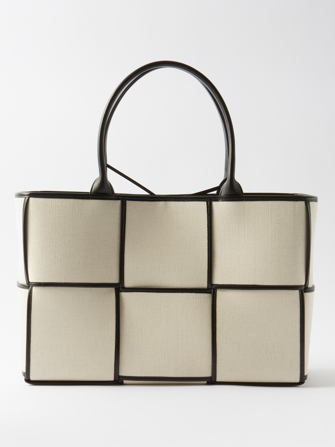 Arco medium leather-trimmed canvas tote bag | Bottega Veneta