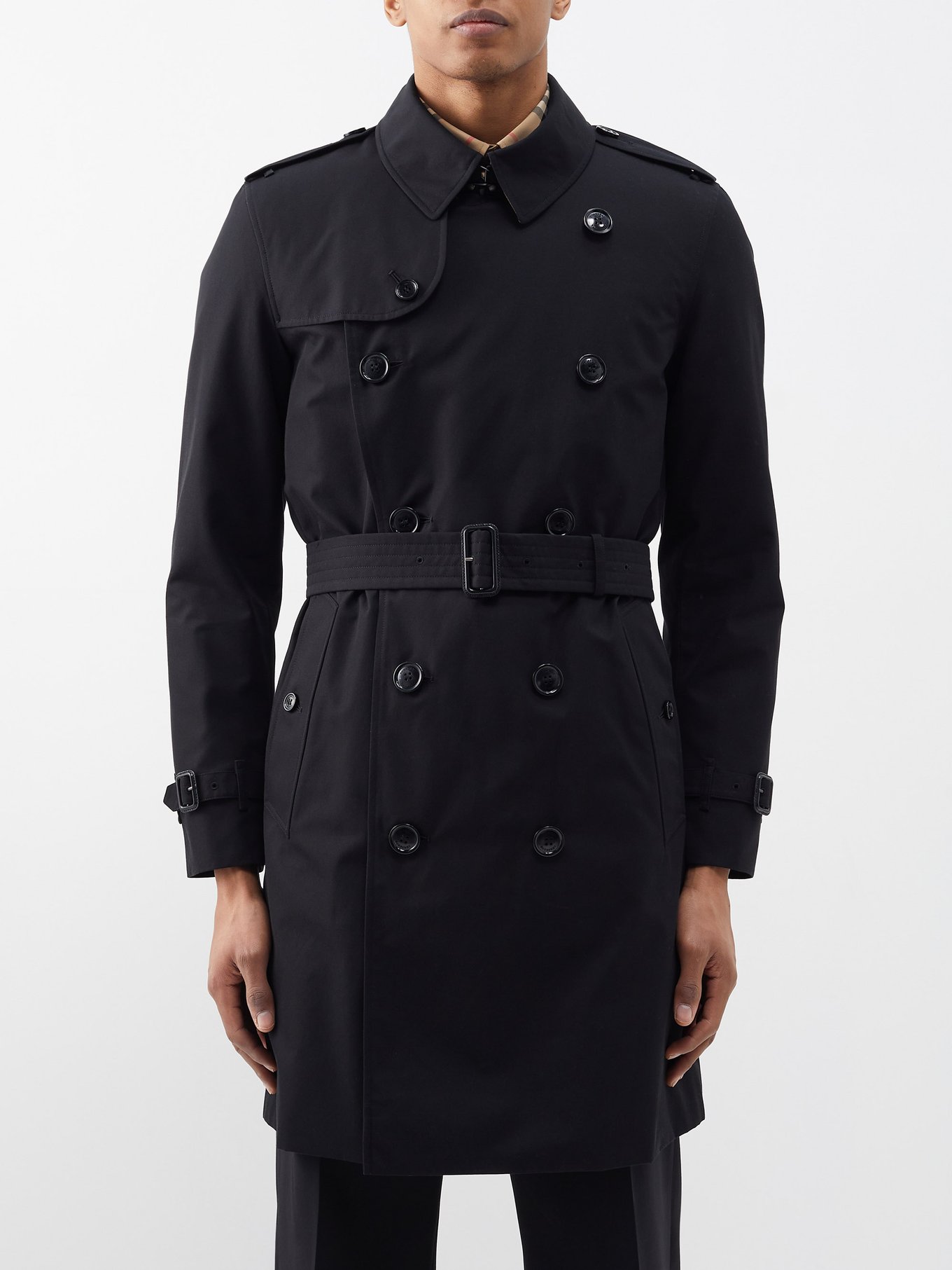 Burberry Black Kensington double-breasted cotton trench coat | 매치스패션, 모던  럭셔리 온라인 쇼핑