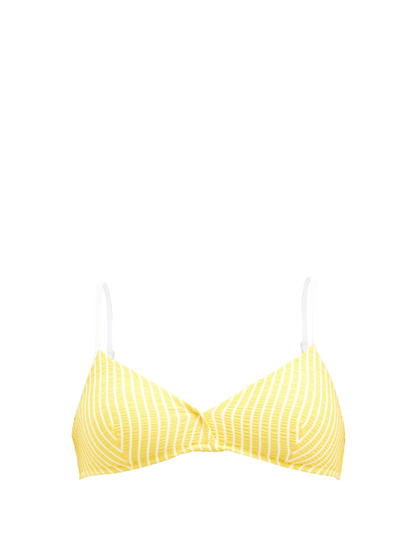 yellow and white striped bikini top