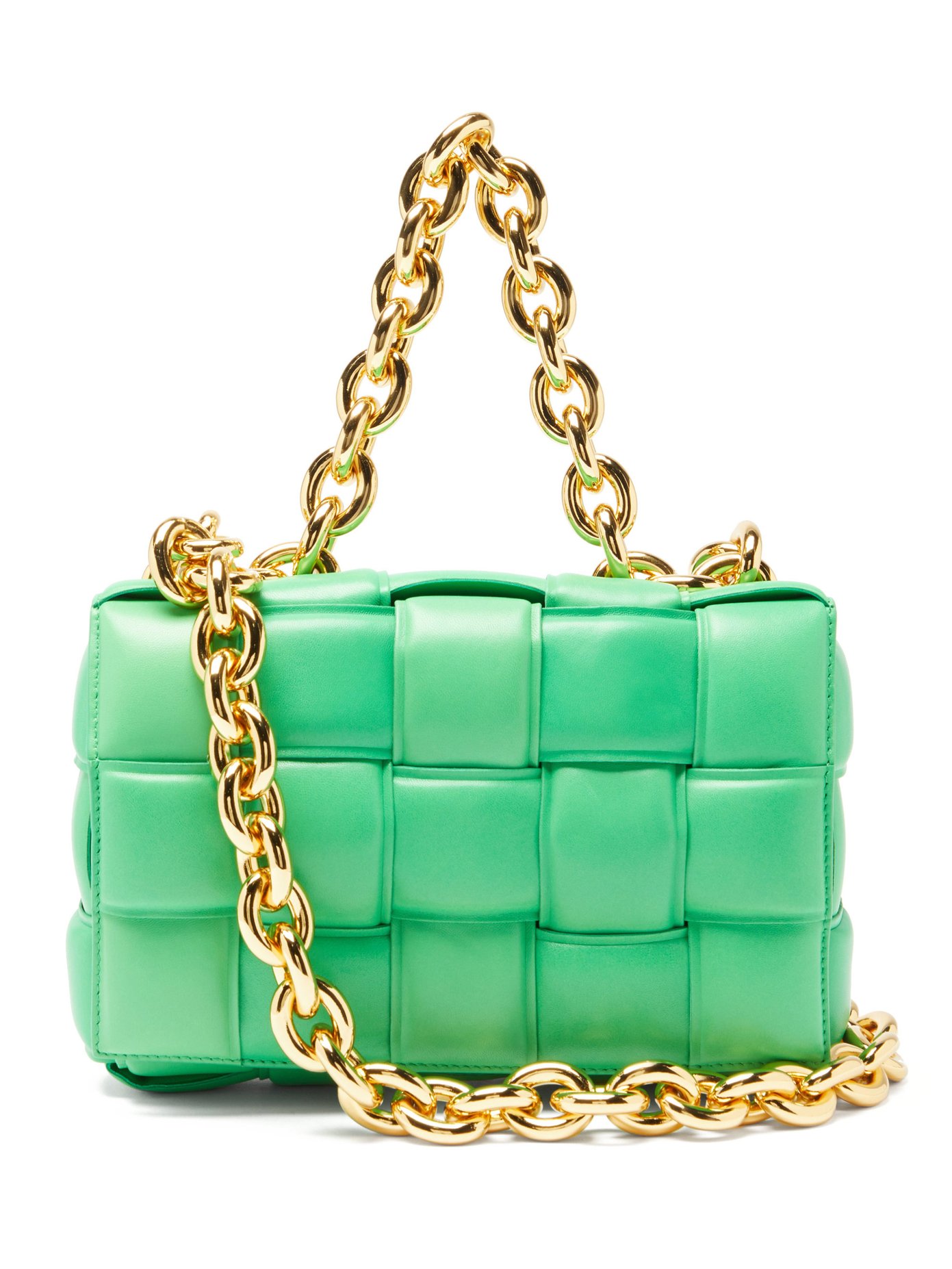 green leather bag