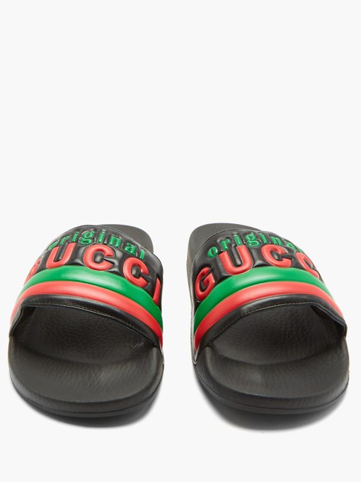 gucci logo rubber slide sandal orange