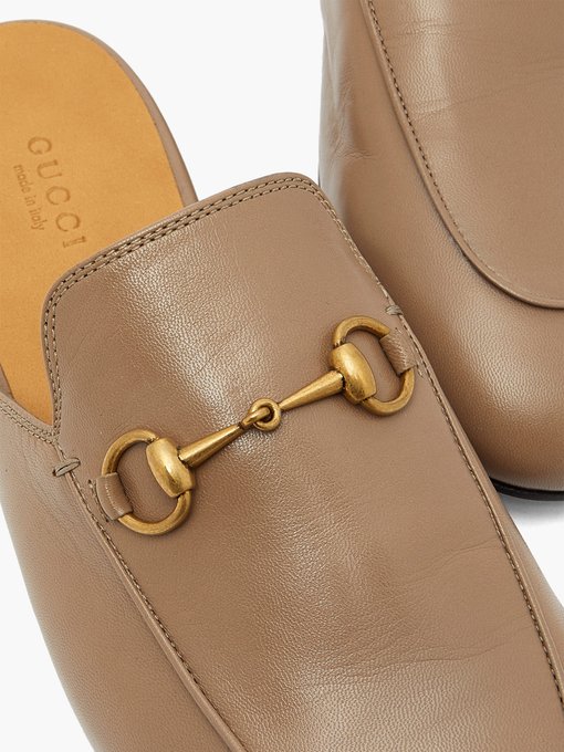Horsebit leather backless loafers 