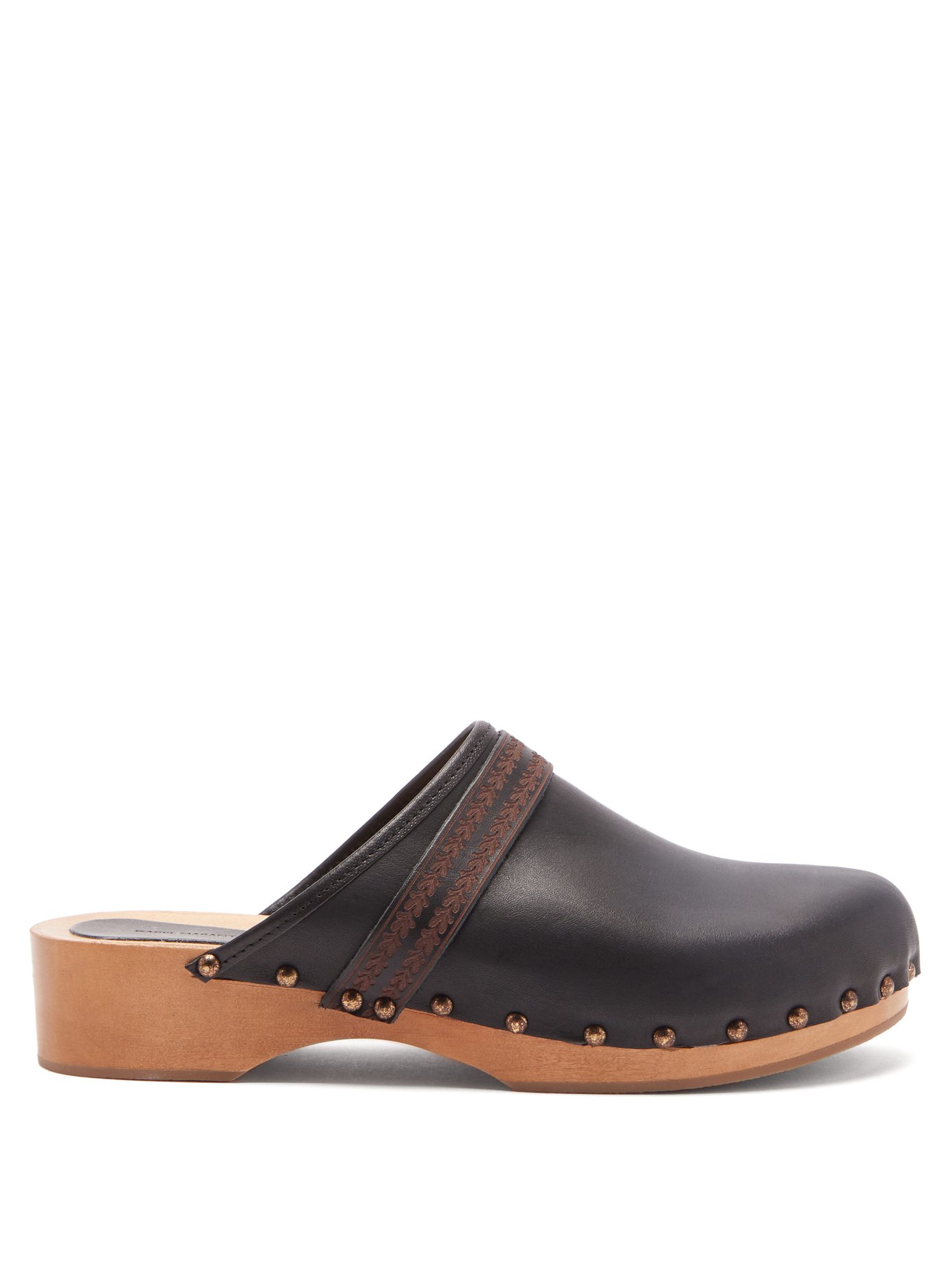 Thalie leather and wood clog mules 