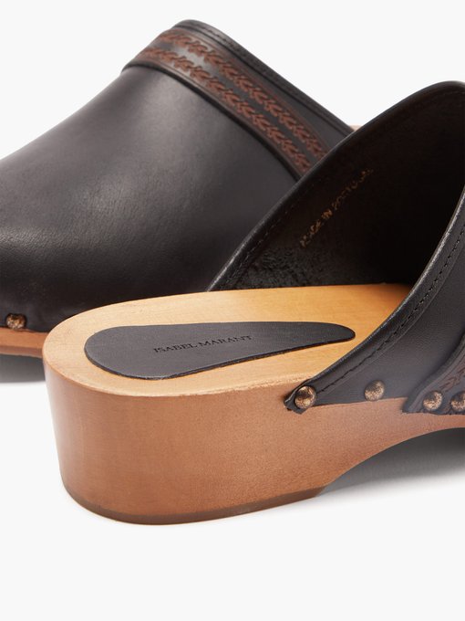 leather clogs and mules