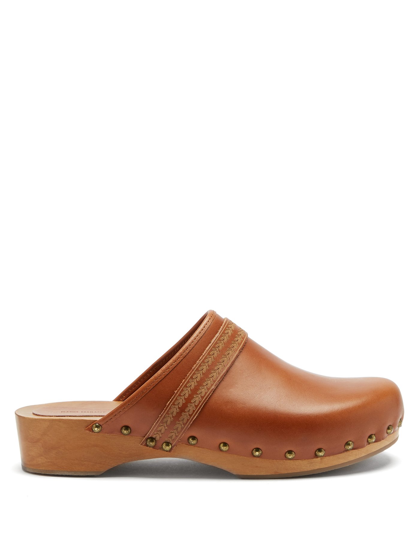 Thalie floral-carved leather clog mules 