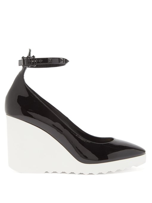 black and white wedge heels
