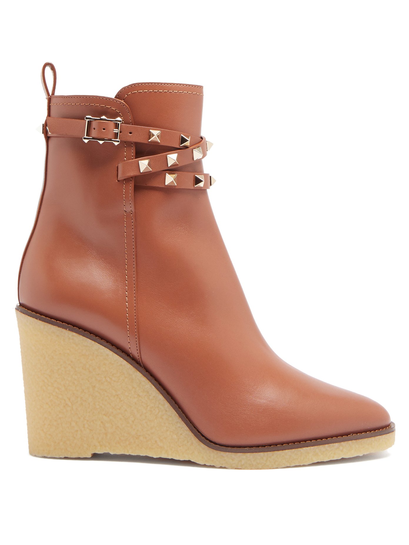 Rockstud leather wedge ankle boots 
