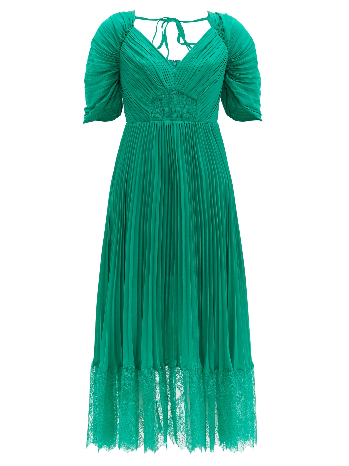 green chiffon midi dress