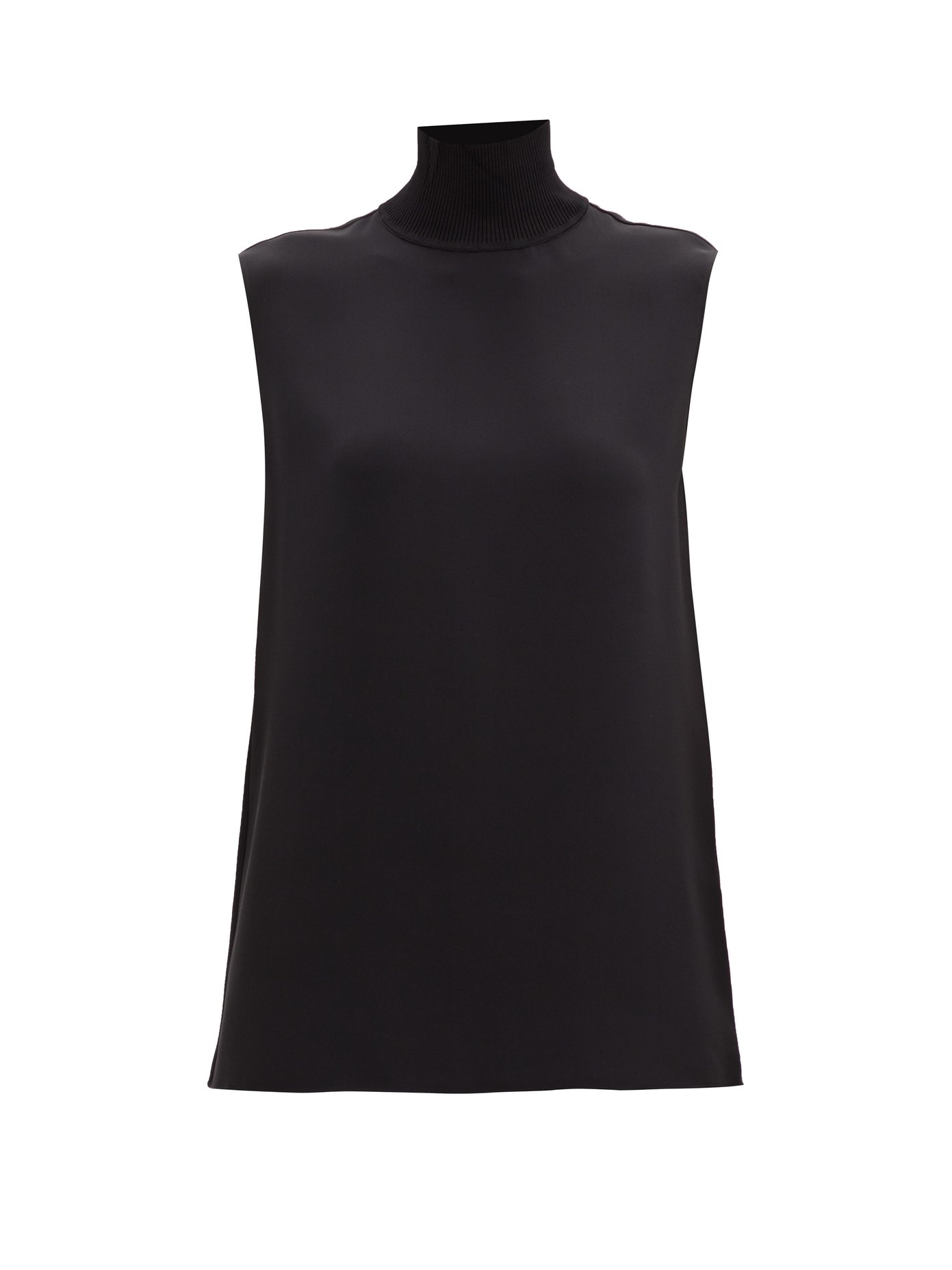 black high neck sleeveless blouse