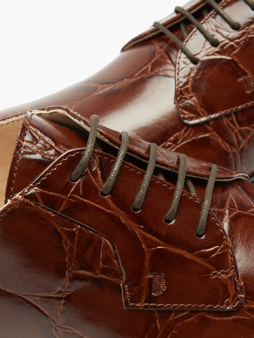 Crocodile-effect leather derby shoes 