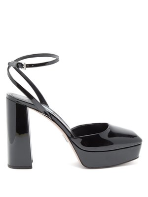 Square-toe patent-leather platform sandals | Prada | MATCHESFASHION US