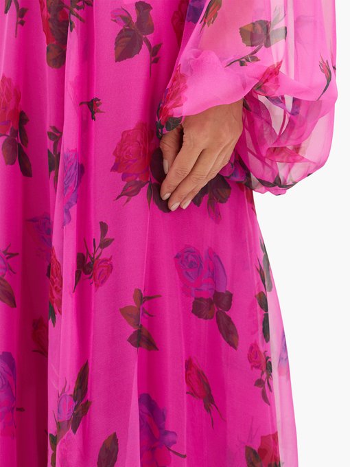 Balloon-sleeve floral-print silk-organza gown | Valentino ...
