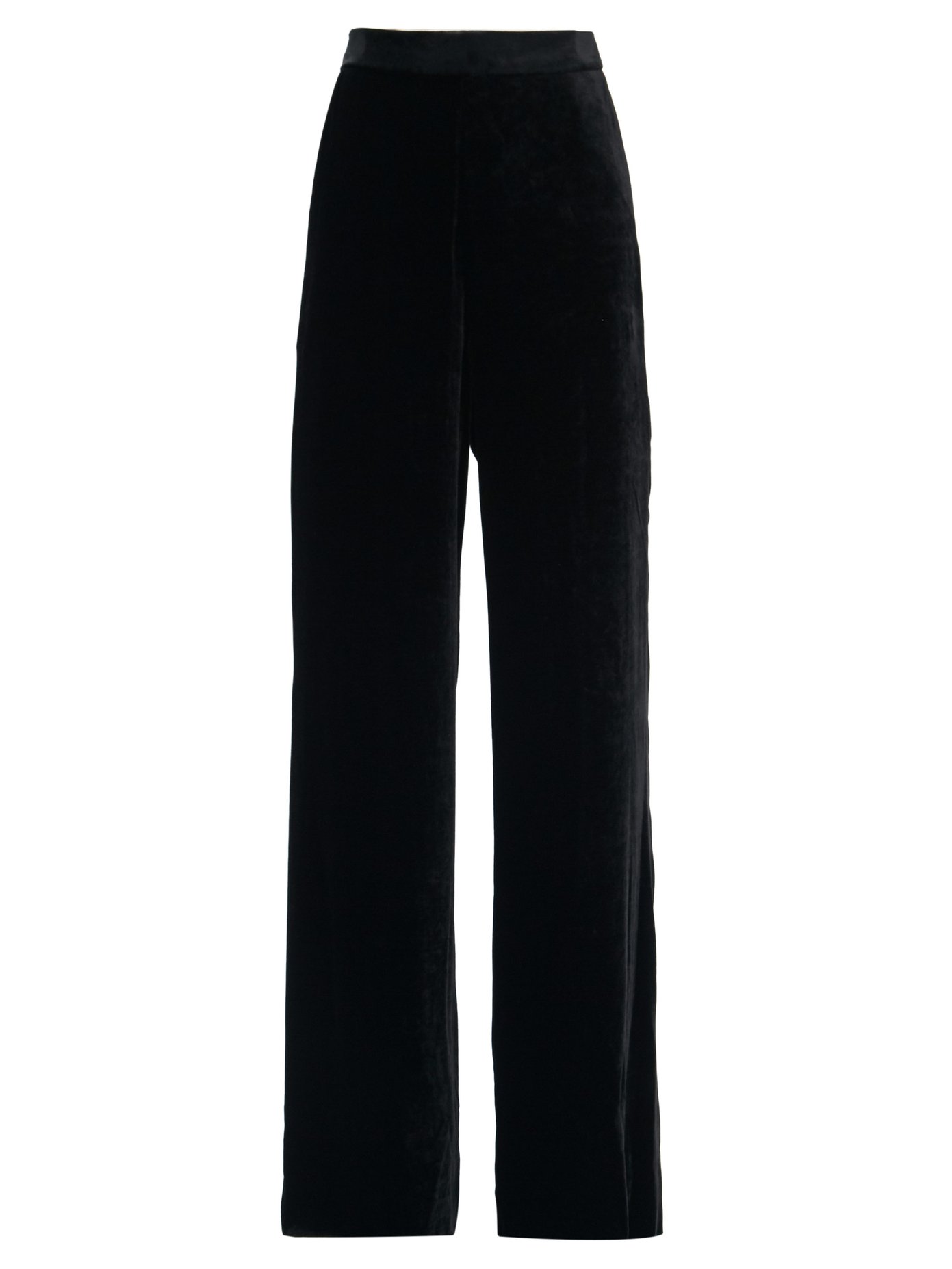 wide leg black velvet trousers