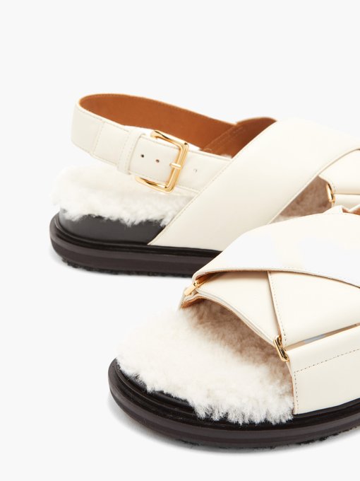 Shearling-footbed leather sandals 
