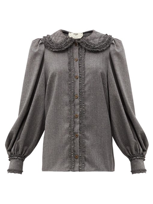 Ruffled trim wool flannel shirt | Fendi 