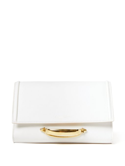 white leather clutch bag