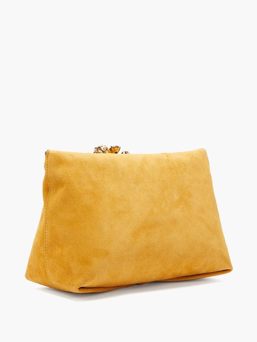 yellow suede clutch bag