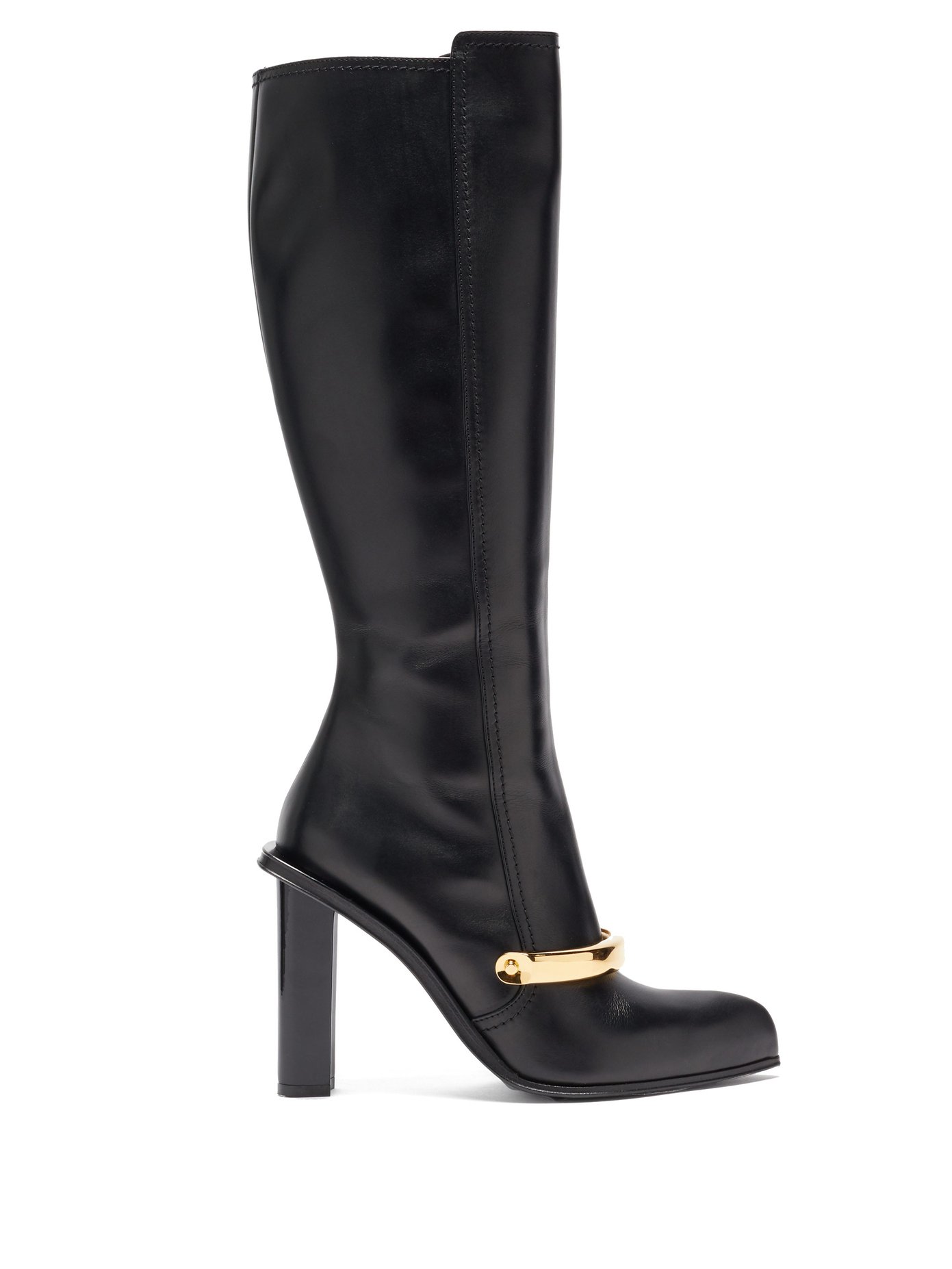 Point-toe leather knee-high boots 