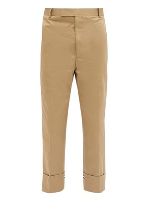 Tricolour-trim cotton-twill straight-leg trousers | Thom Browne ...