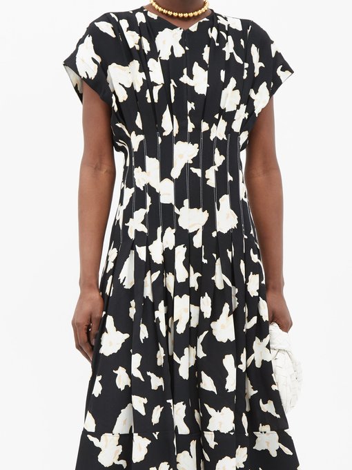 Pintucked-waist pleated floral-print crepe dress | Proenza Schouler ...