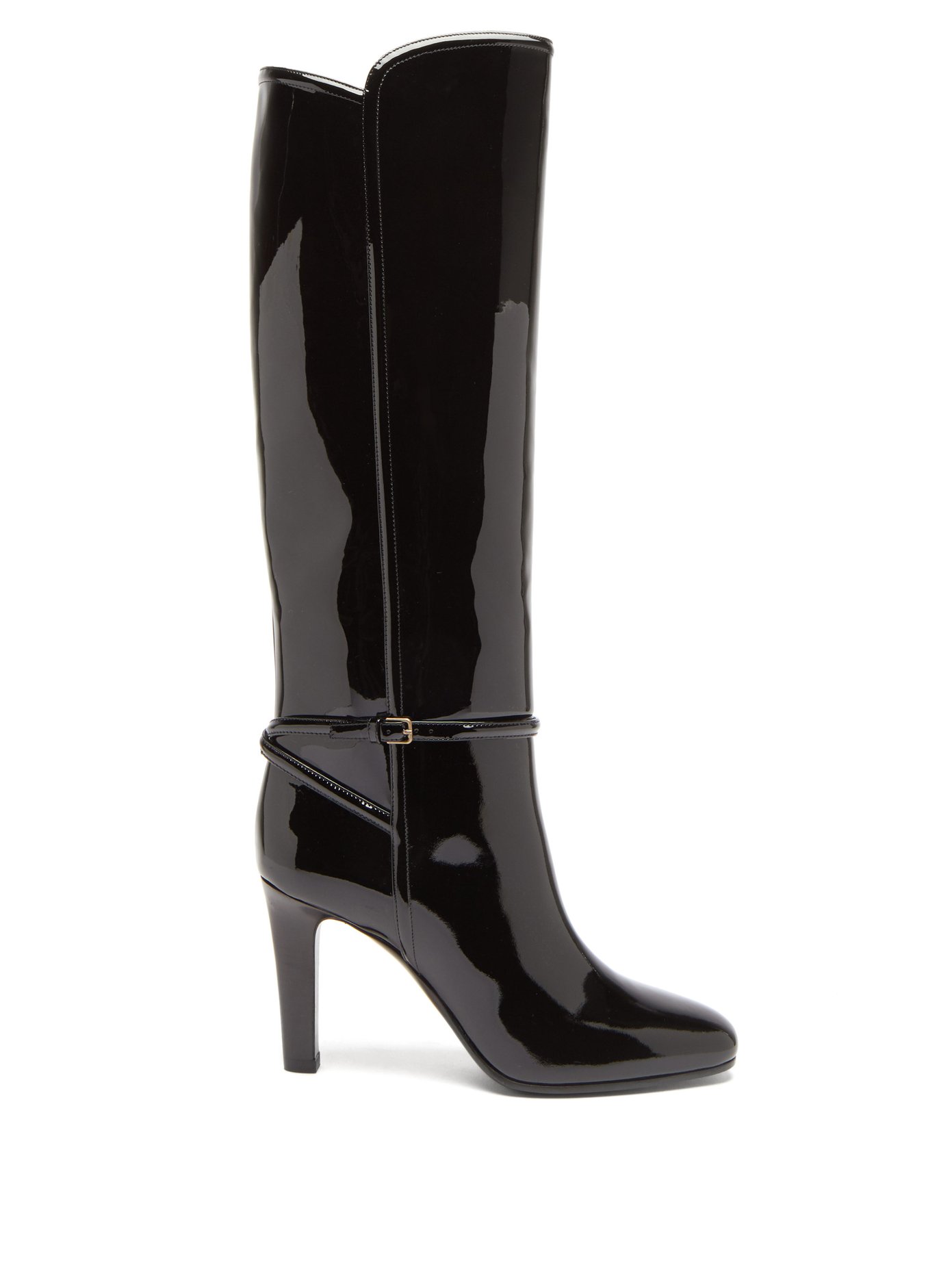 black patent leather boots knee high