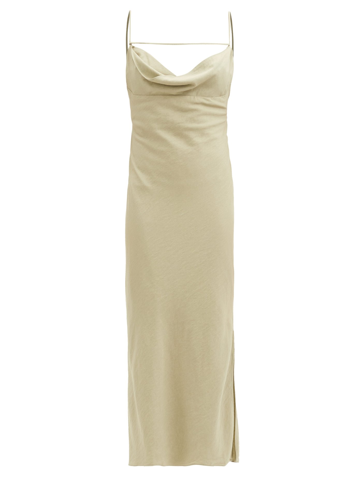 cowl neck silk midi dress