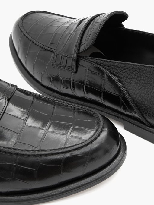 Crocodile-embossed leather loafers 